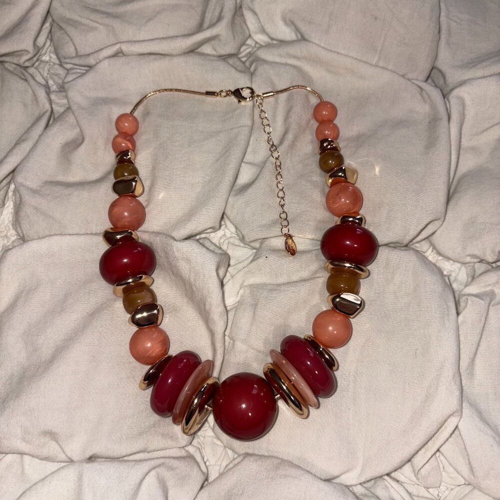 Free People Chunky Earth Tone Resin Bead Statement Necklace